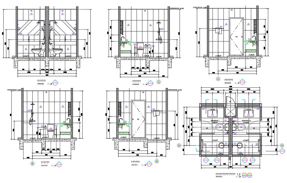 2D Toilet Plan And Sectional Elevation Drawing DWG File