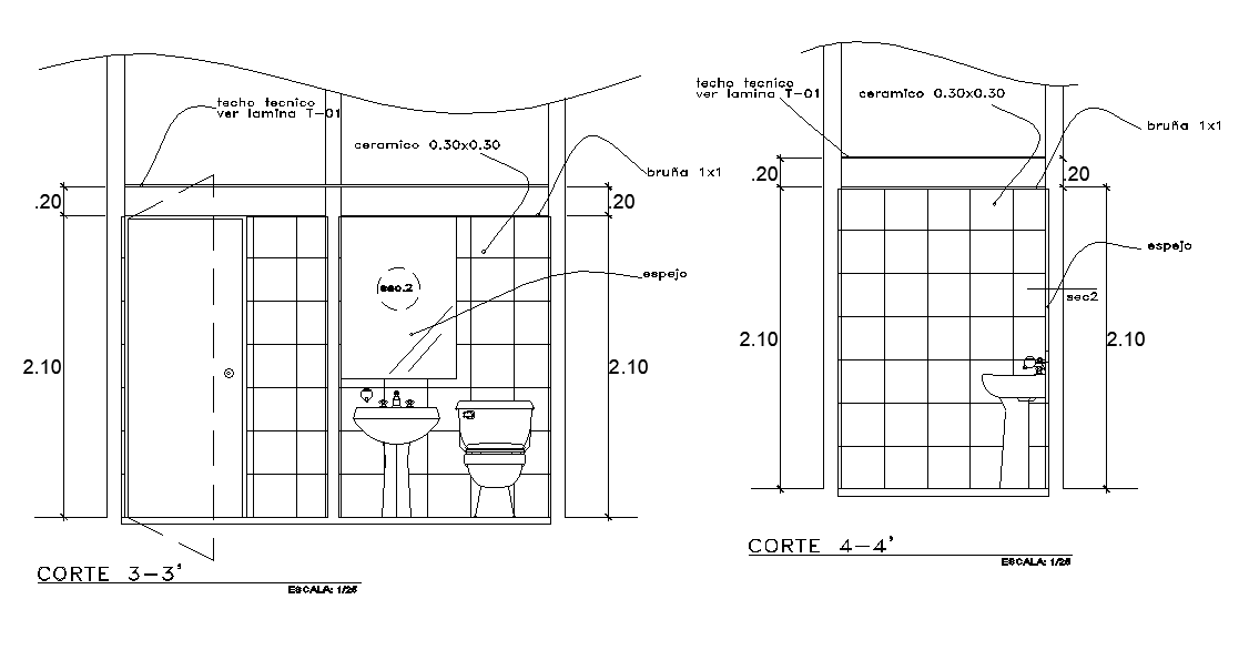 2D Toilet Section AutoCAD Drawing Download DWG File