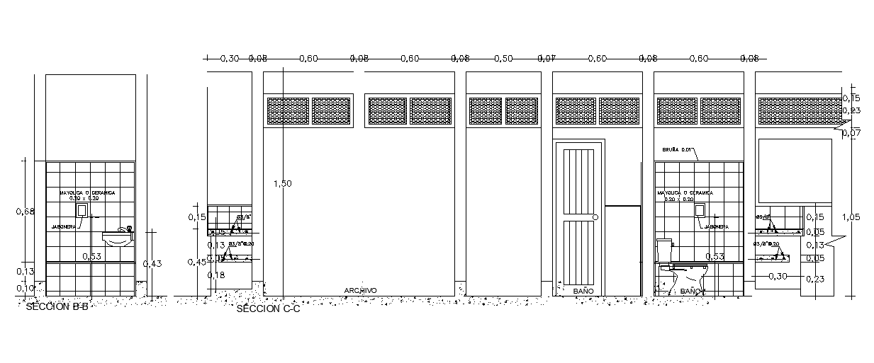 2D Toilet Section View CAD Drawing Download DWG File