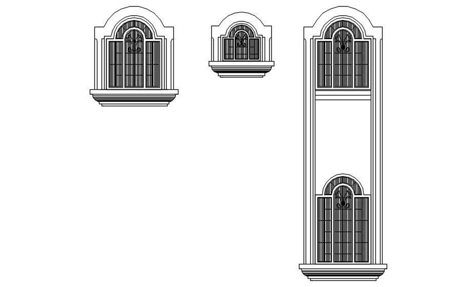 2D block of arch window in detail AutoCAD drawing, dwg file, CAD file