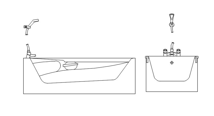 2D block of bathtub in AutoCAD design, CAD file, dwg file