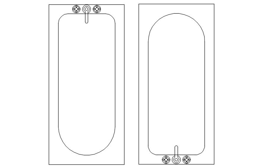 2D block of bathtub in AutoCAD drawing, dwg file, CAD file