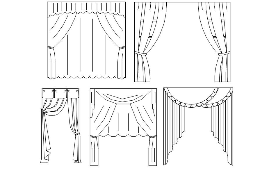 2D block of curtains in AutoCAD drawing, dwg file, CAD file