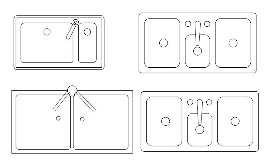 2D block of kitchen sink in AutoCAD, CAD file, dwg file