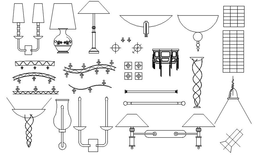 2D block of lights and chandelier in AutoCAD drawing, dwg file, CAD file