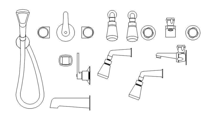 2D block of sanitary fixtures in AutoCAD drawing, dwg file, CAD file