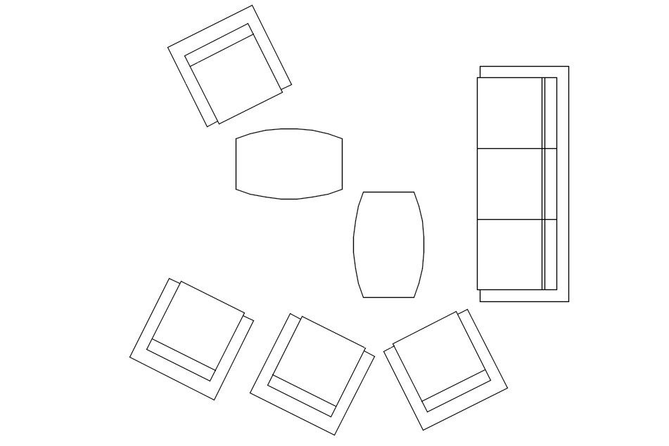 2D Sofa with Center Table CAD Block in AutoCAD Drawing