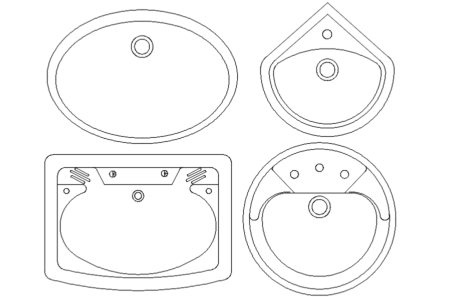 2D block of washbasin in detail AutoCAD drawing, dwg file, CAD file