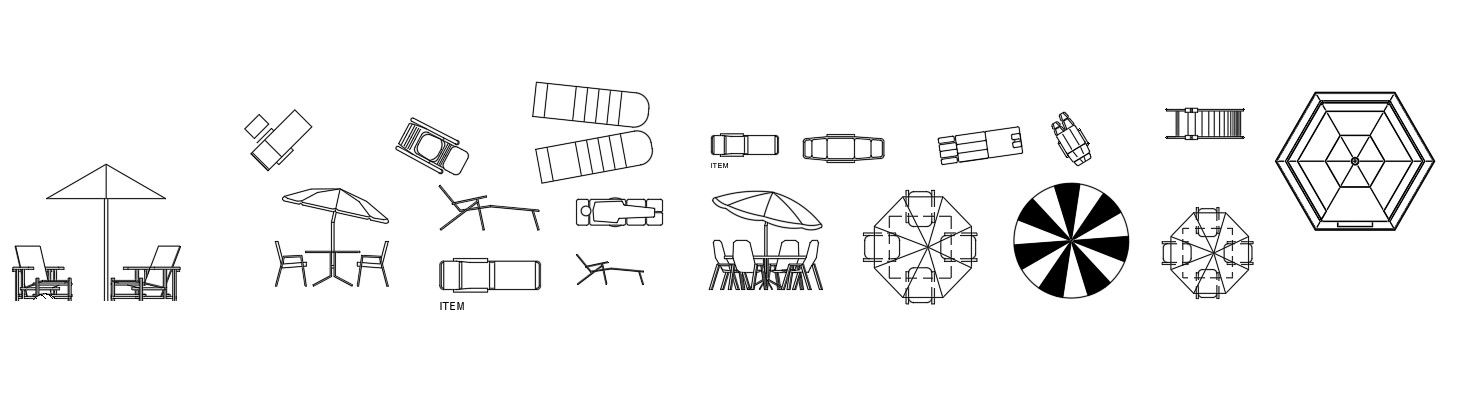 2D blocks of beach seat arrangement in AutoCAD drawing, dwg file, CAD file