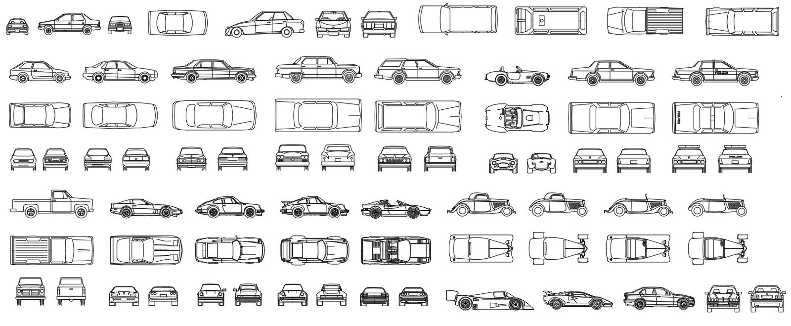 2D blocks of car in AutoCAD design, CAD file, dwg file