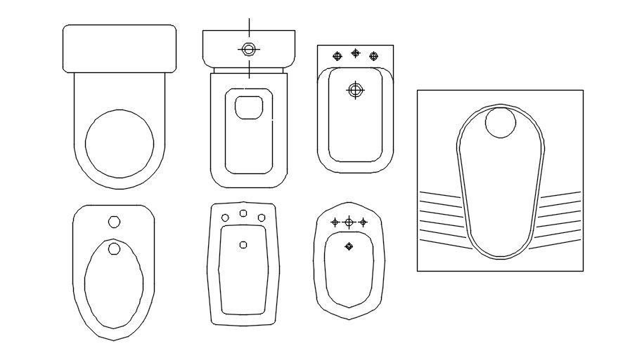 2D blocks of different designs of water closets in AutoCAD, dwg file, CAD file