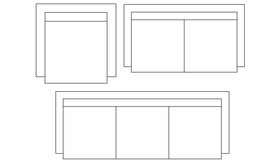 2D Blocks of Various Size Sofas in AutoCAD DWG Format