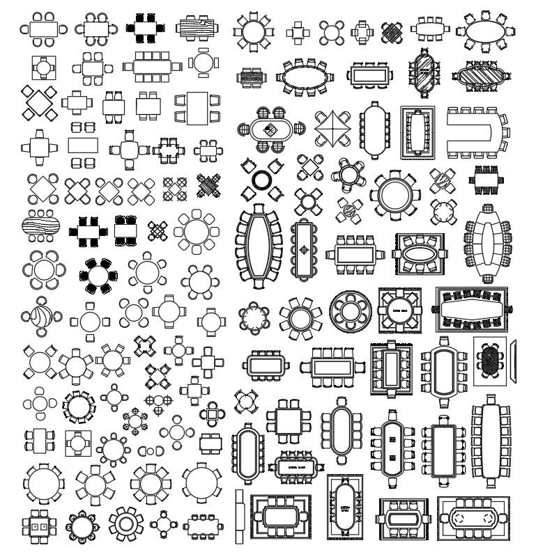 2D Dining Table CAD Blocks in AutoCAD Layout DWG File