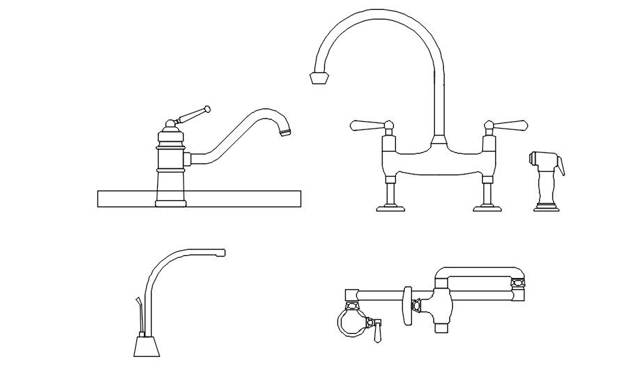2D blocks of faucets in AutoCAD drawing, dwg file, CAD file