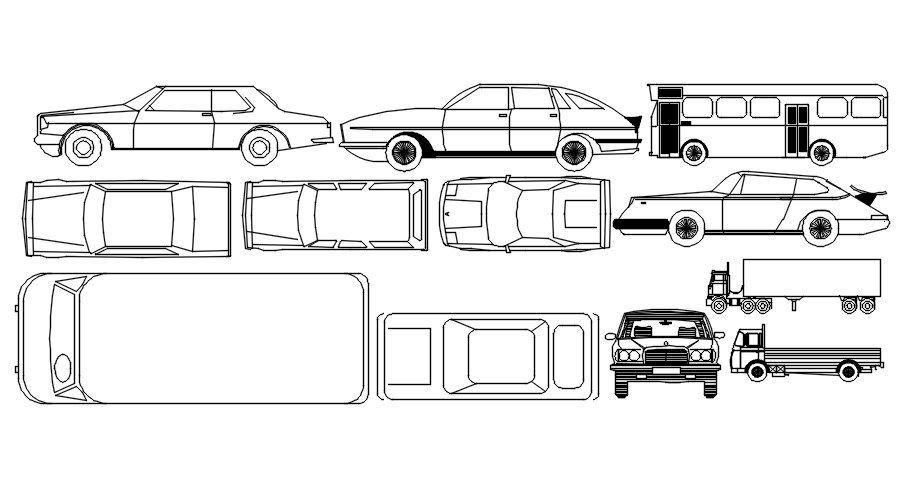 2D blocks of four wheeler vehicles in AutoCAD drawing, dwg file, CAD file