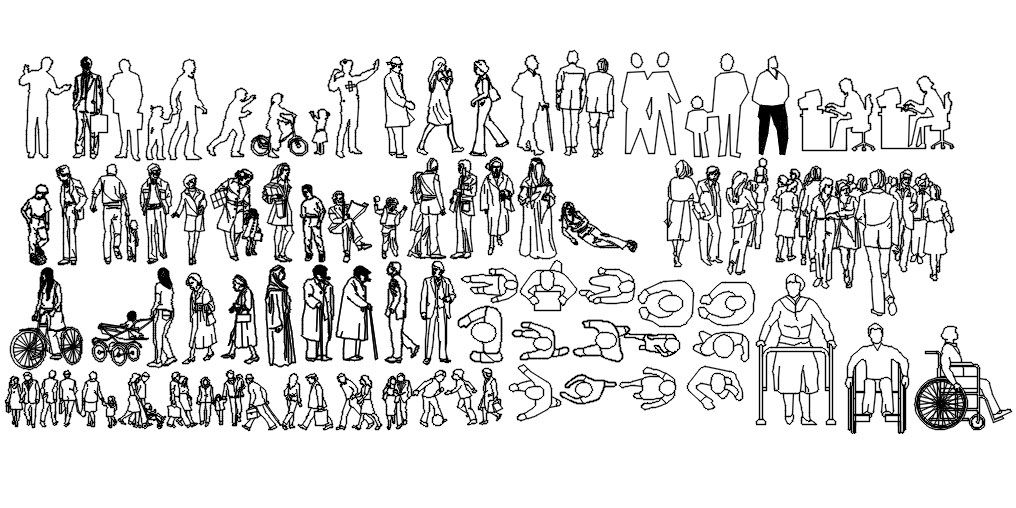 2D blocks of human, AutoCAD drawing, dwg file, CAD file