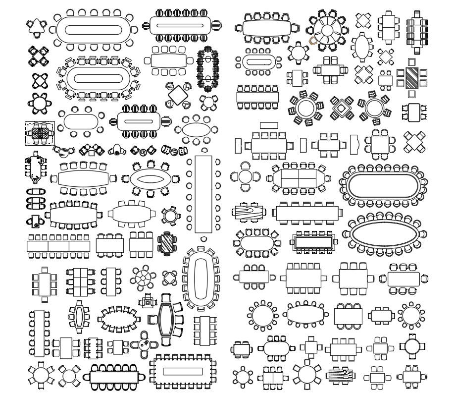 2D blocks of meeting tables in AutoCAD, CAD file, dwg file