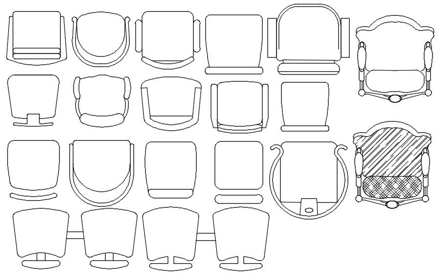 2D blocks of modern chairs in AutoCAD drawing, dwg file, CAD file