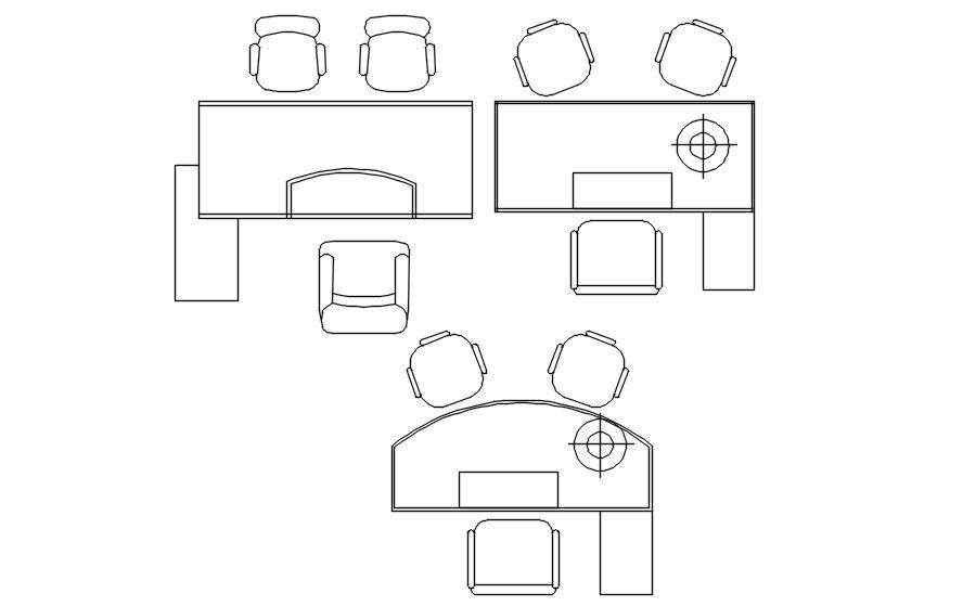 2D blocks of office desk in AutoCAD drawing, CAD file, dwg file