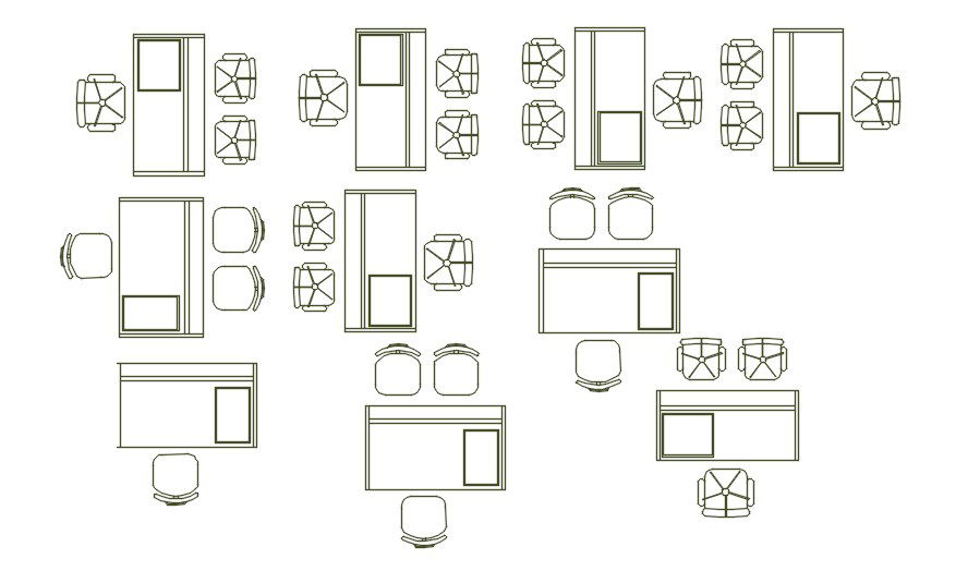 2D blocks of office table, AutoCAD drawing, dwg file, CAD file
