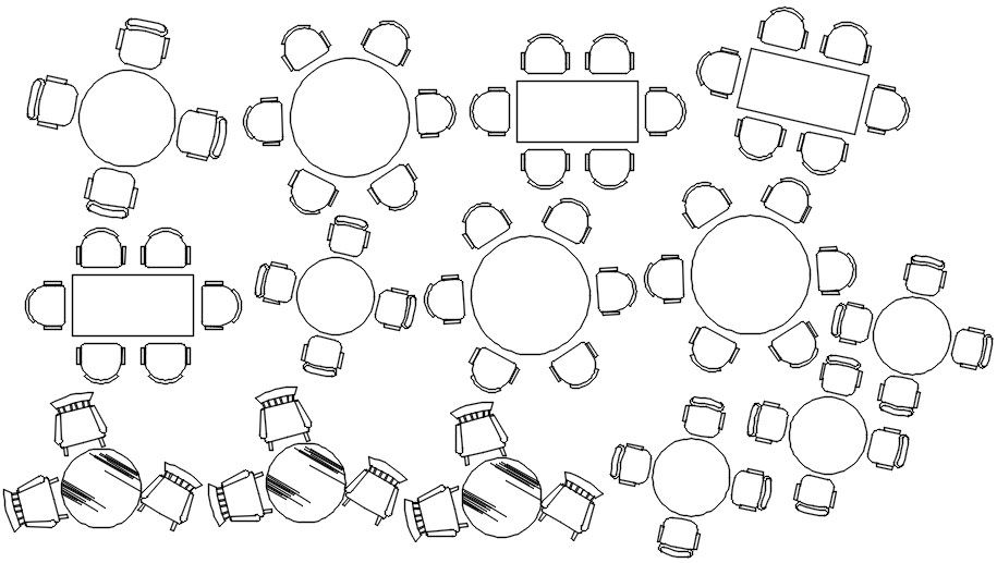 2D blocks of restaurant tables, dwg file, CAD file, AutoCAD drawing