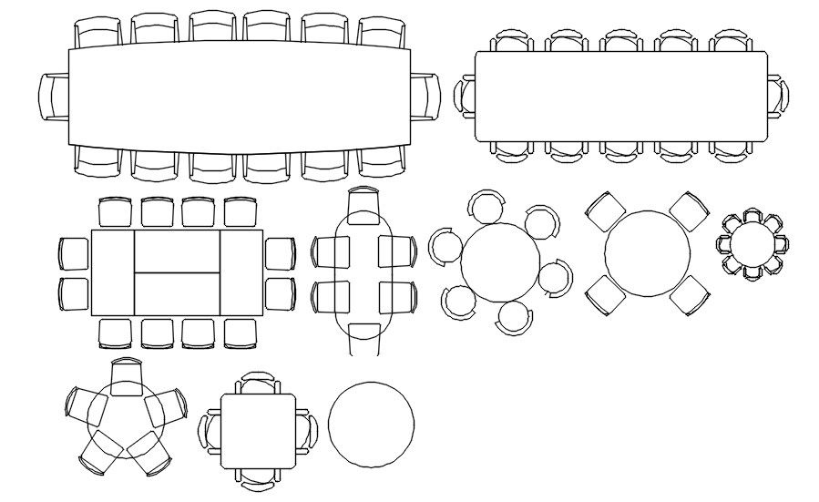 2D blocks of restaurant tables in AutoCAD drawing, dwg file, CAD file