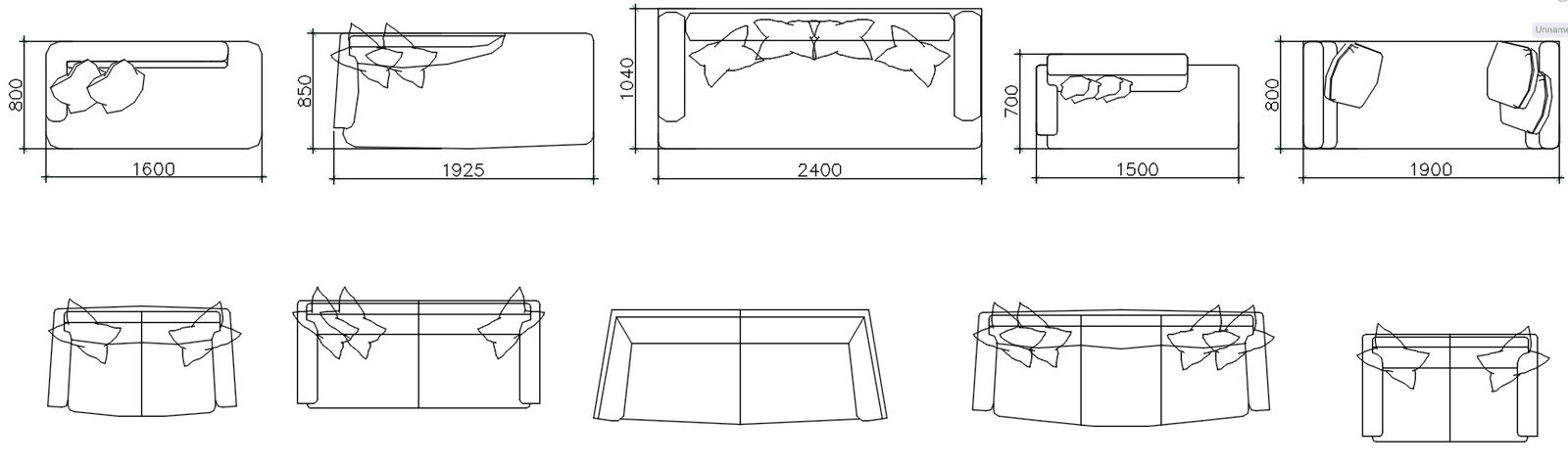 2D Sofa CAD Blocks or AutoCAD Furniture Drawing Layouts