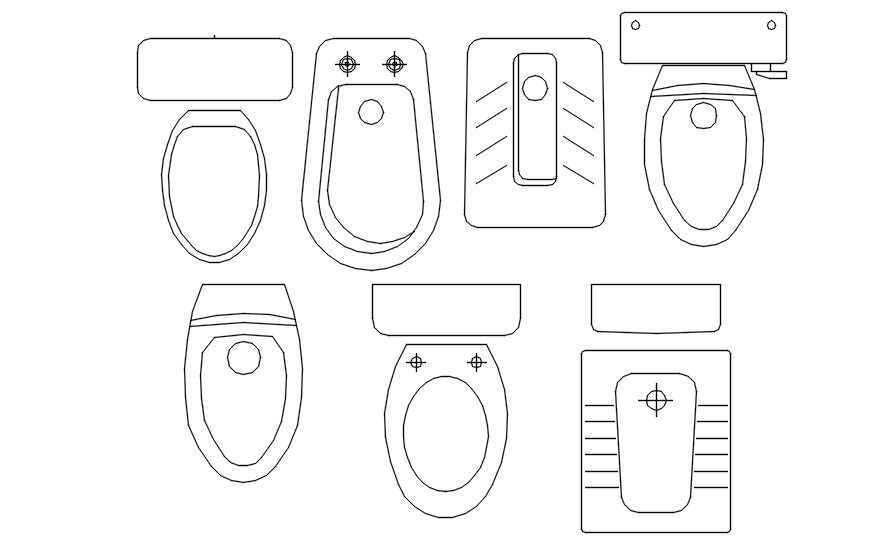 2D blocks of toilet in detail AutoCAD drawing, dwg file, CAD file