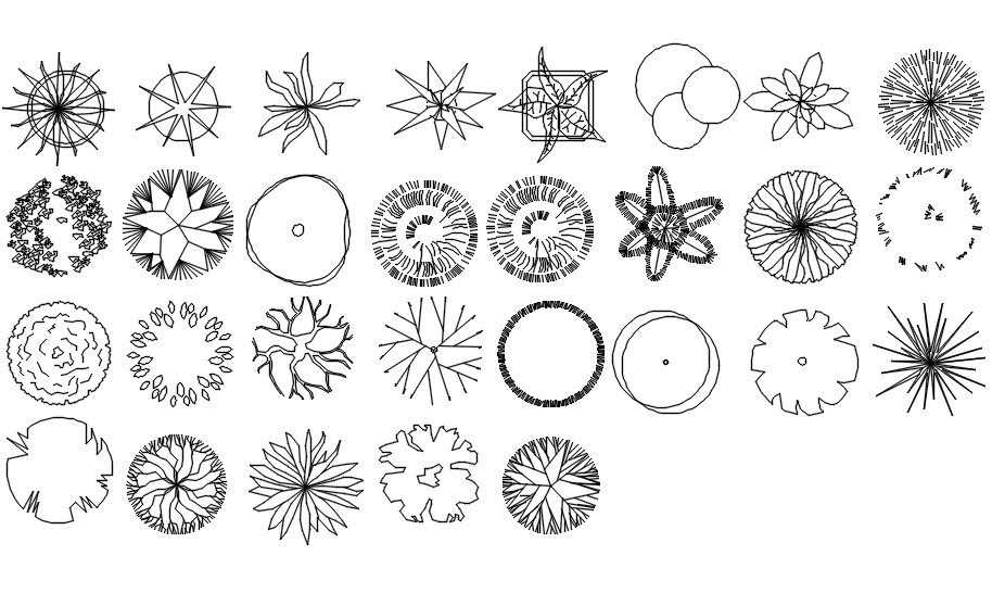 2D blocks of trees, AutoCAD drawing, dwg file, CAD file