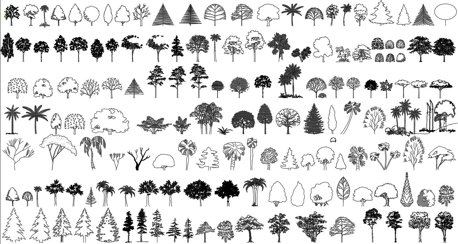 2D blocks of trees and plants, AutoCAD drawing, dwg file, CAD file