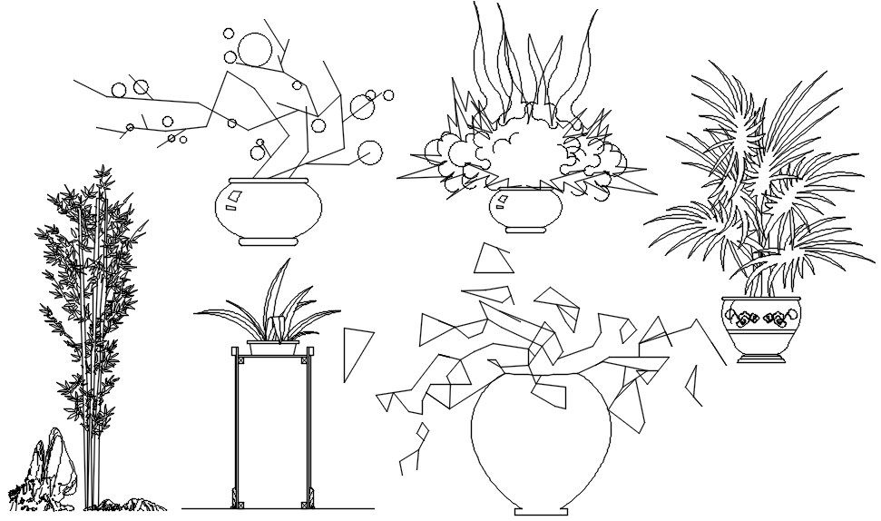 2D blocks of trees and plants in AutoCAD drawing, dwg file, CAD file