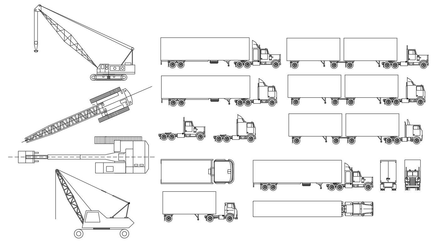 2D blocks of truck and cranes in AutoCAD drawing, dwg file, CAD file