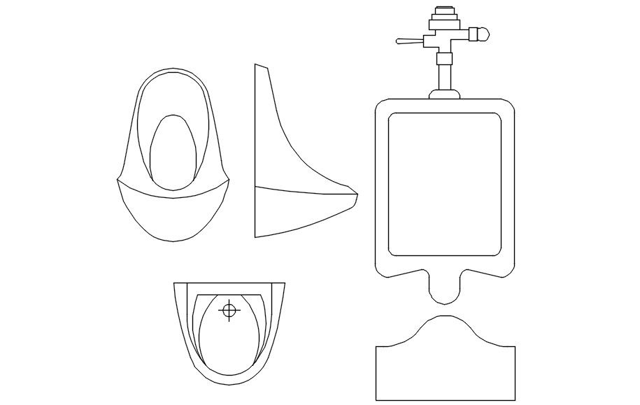 2D blocks of urinals in AutoCAD drawing, dwg file, CAD file
