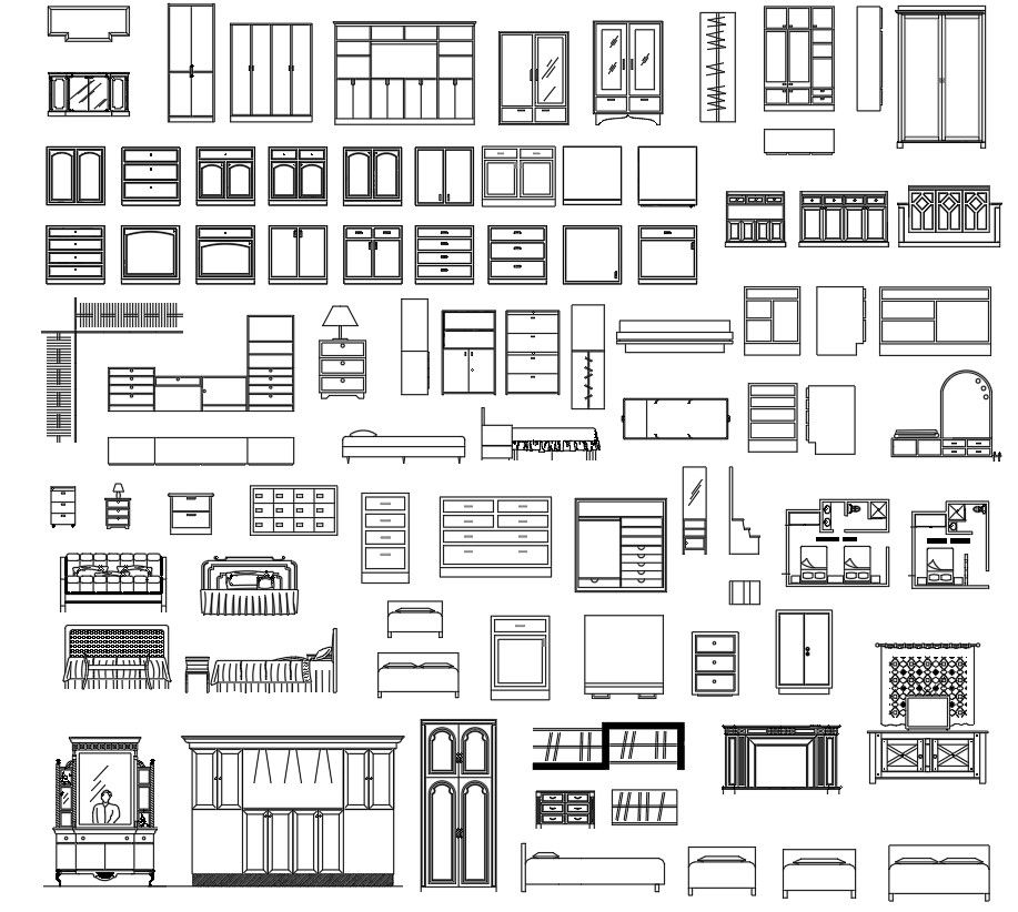 2D blocks of wardrobe in AutoCAD design, dwg file, CAD file