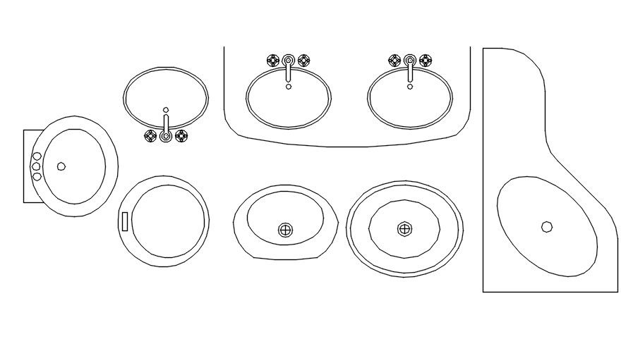 2D cad blocks of basin and sink in AutoCAD, dwg file.