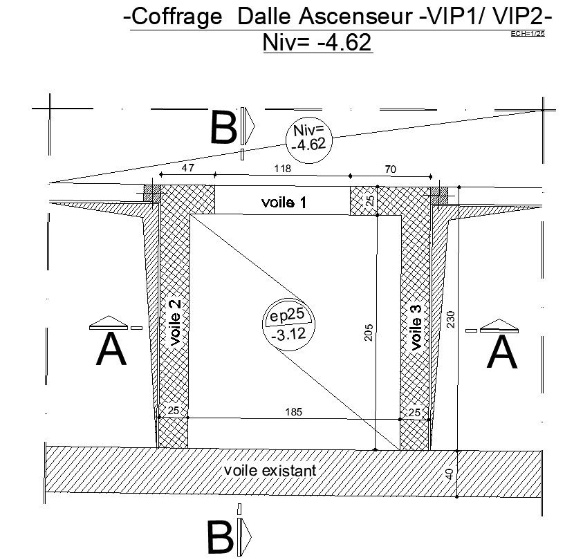2D design of Elevator Slab Formwork in AutoCAD, dwg file, CAD file