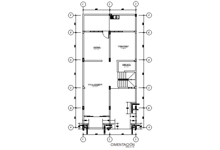 2D Structural Foundation Plan of Residential House DWG File