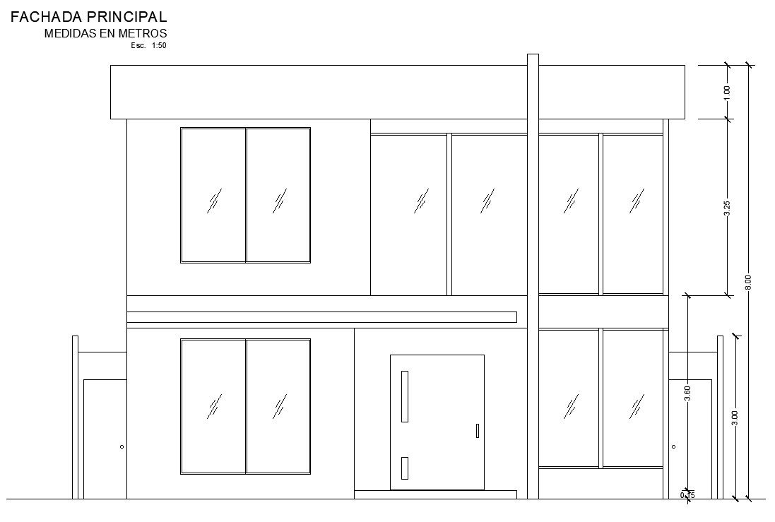 2D design of Front view of house in detail AutoCAD drawing, CAD file, dwg file