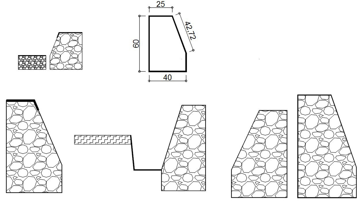2D design of Gravity retaining wall in AutoCAD, CAD file, dwg file
