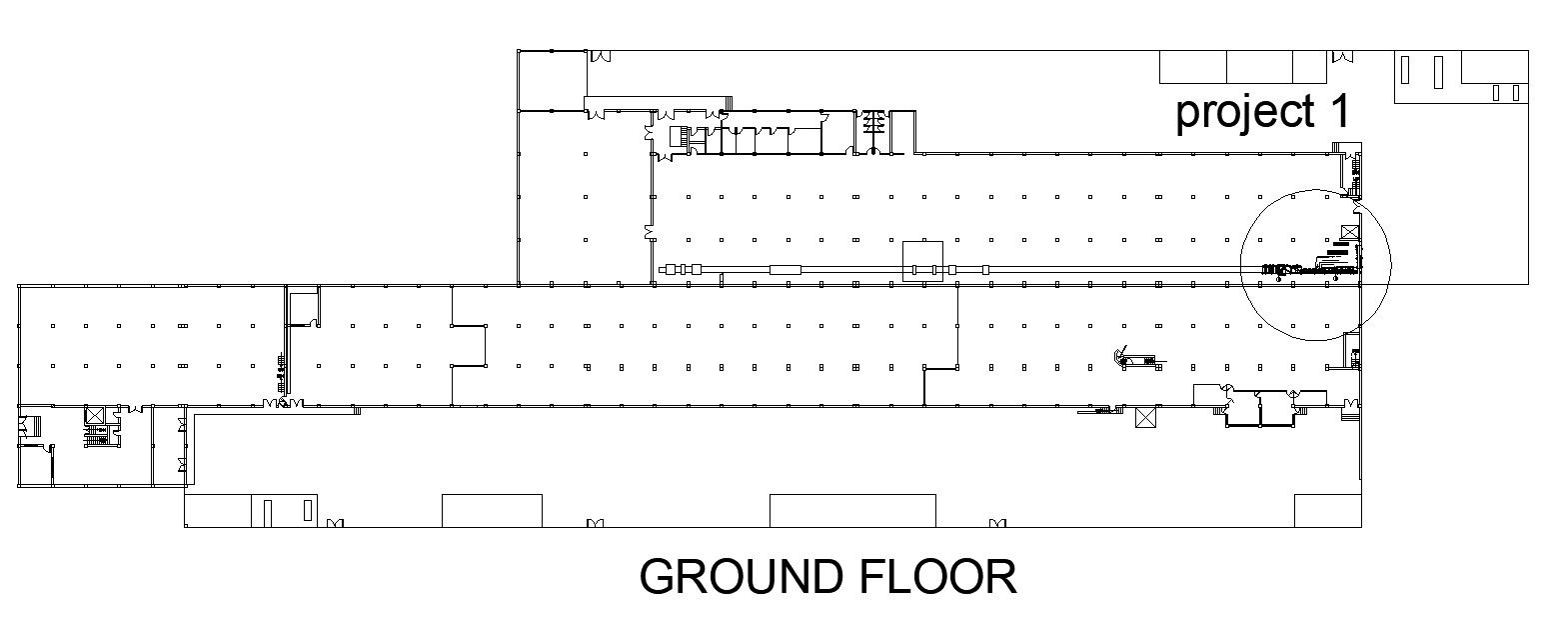 2D design of Ground floor plan of commercial building in AutoCAD drawing, CAD file, dwg file