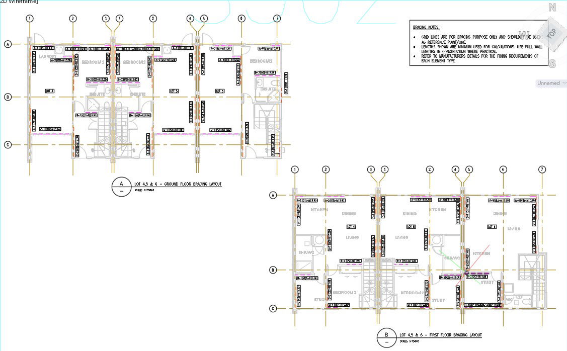 Ground and First Floor Bracing Layout CAD File Lot 4,5,6