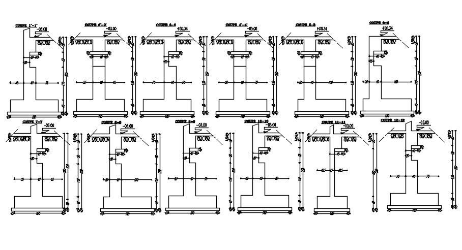 2D design of Reinforcement footing foundation line plan layout in AutoCAD drawing, CAD file, dwg file