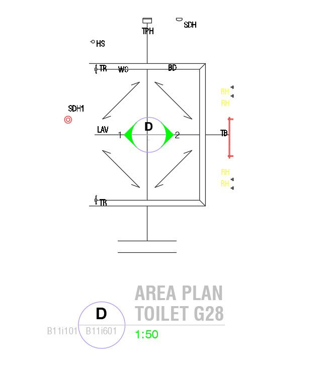 2D design of area plan of toilet in AutoCAD drawing, dwg file, CAD file
