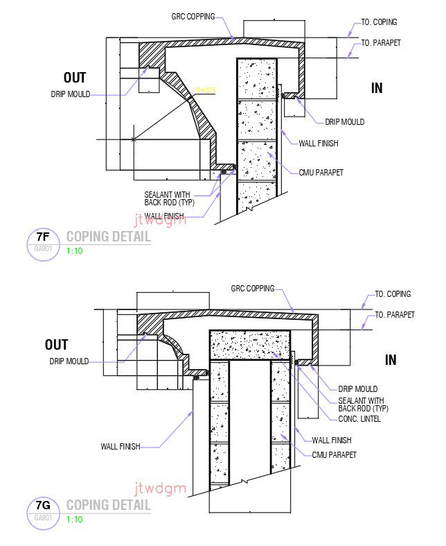 2D design of coping detail in AutoCAD drawing, dwg file, CAD file