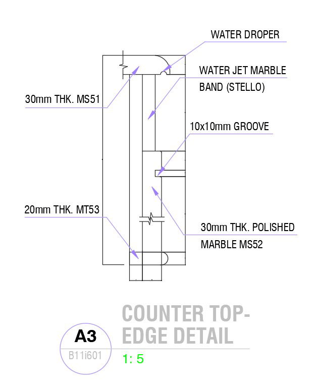 2D design of counter top-edge detail in AutoCAD drawing, dwg file, CAD file
