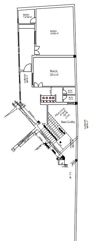 Detailed 2D cross-section floor plan AutoCAD drawing