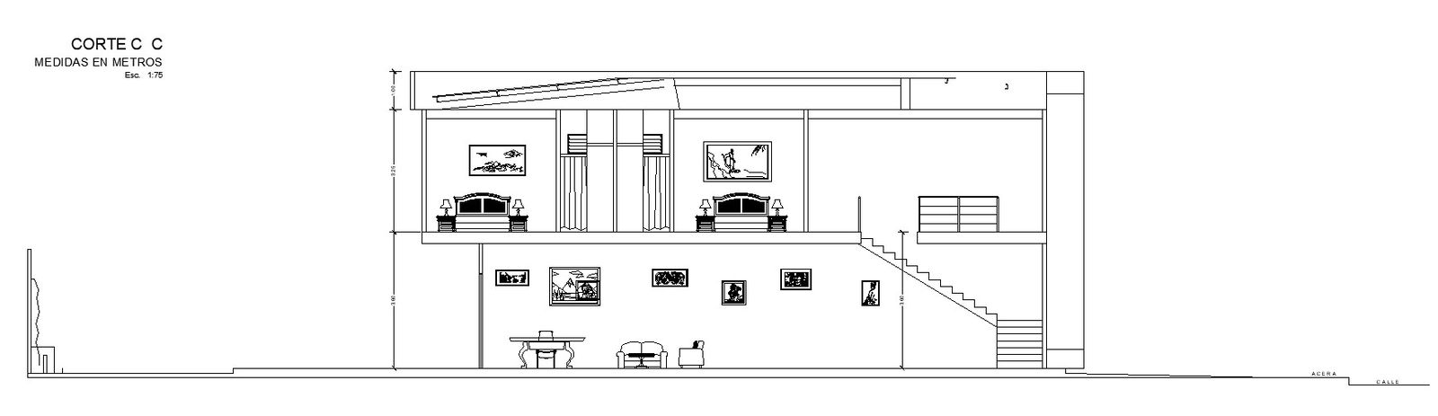 Accurate 2D AutoCAD House Cross-Section C-C Drawing