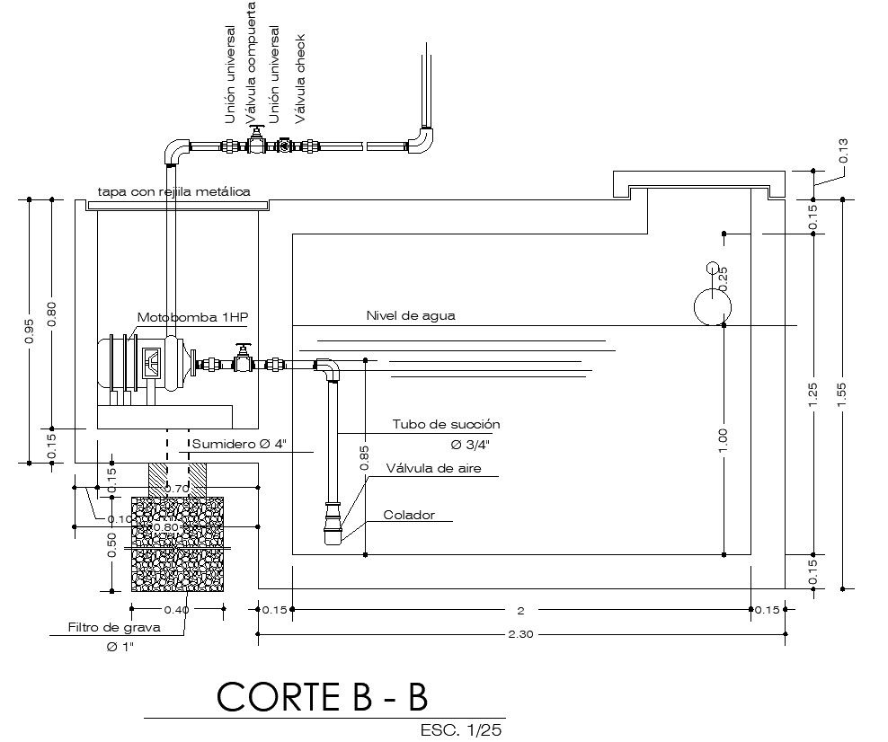 2D design of cross section of cistern tank in AutoCAD drawing, CAD file, dwg file