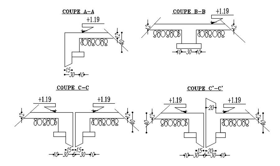 2D design of different corners formwork details in AutoCAD drawing, CAD file, dwg file