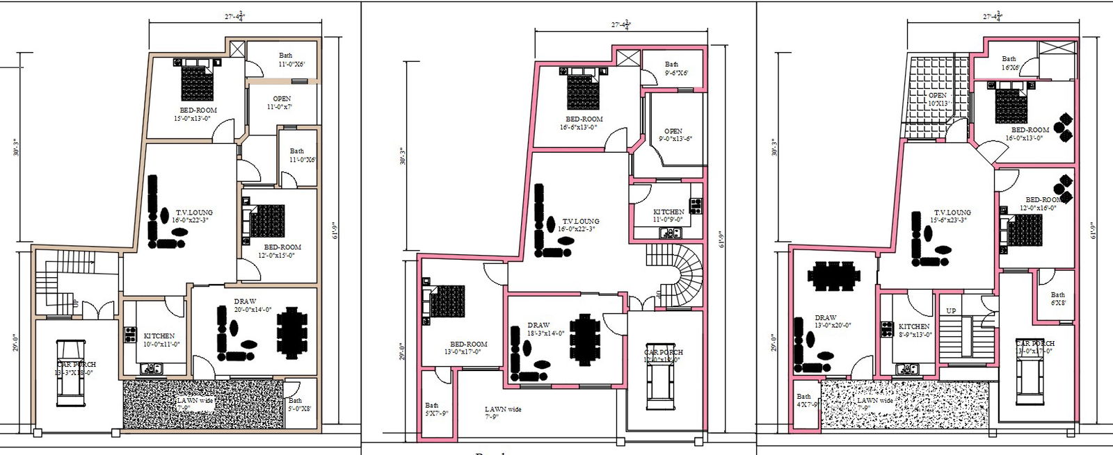 2D Ground Floor Plan Designs in AutoCAD DWG Format